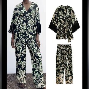 NWT floral fringe coord pants set